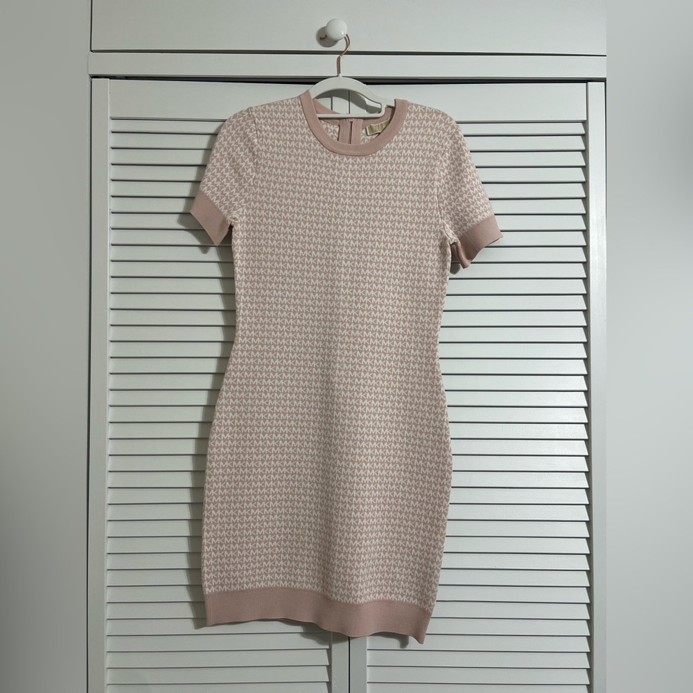 Michael Kors Pink Logo Sweater Jacquard Dress